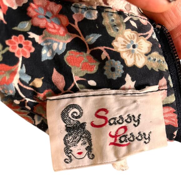 Vintage Sassy Lassy Womens Floral Dress Maxi Prairie Black Cottagecore 70s - Picture 9 of 10